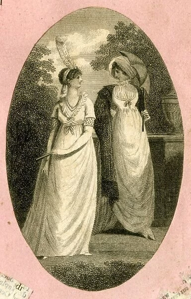 Two women in Georgian style dresses