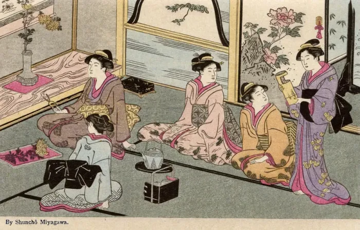 Framed Print : Five women in an indoor domestic scene by Katsukawa Shuncho Framed Print : Five women in an indoor domestic scene by Katsukawa Shuncho