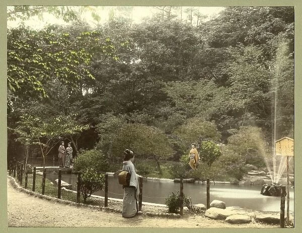 Women in kimonos in garden