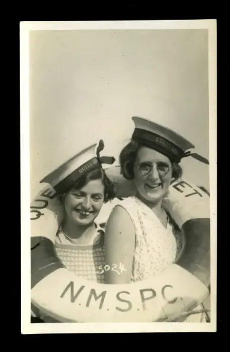 Framed Print : Two women with lifebelt and sailors caps Framed Print : Two women with lifebelt and sailors caps