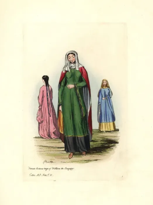 Framed Print : Women in long sleeved dresses, long mantles Framed Print : Women in long sleeved dresses, long mantles