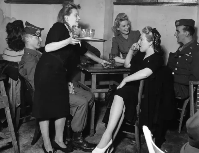 Framed Print : Women and military men in a pub Framed Print : Women and military men in a pub