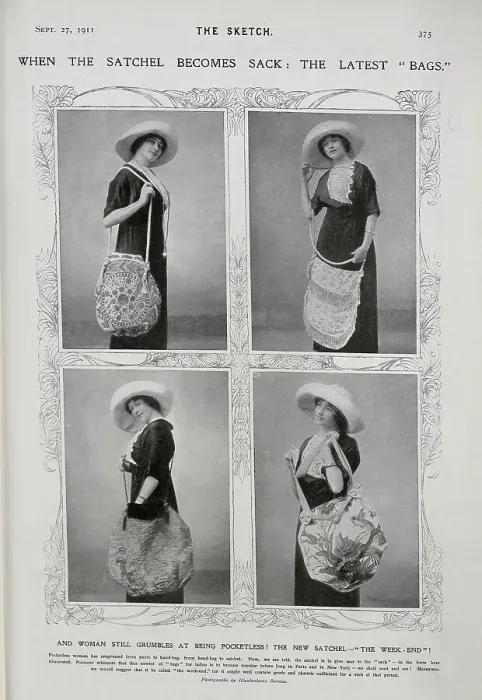 Framed Print : Women modelling designs for satchel bags Framed Print : Women modelling designs for satchel bags