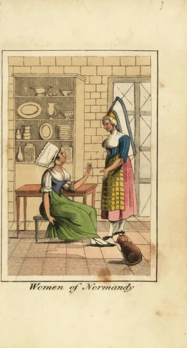 Framed Print : Women of Normandy, France, in a kitchen, 1818 Framed Print : Women of Normandy, France, in a kitchen, 1818