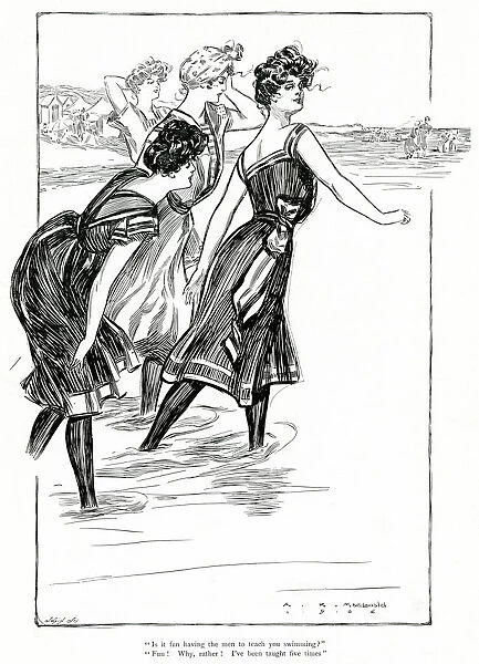 Women paddling in the sea 1906