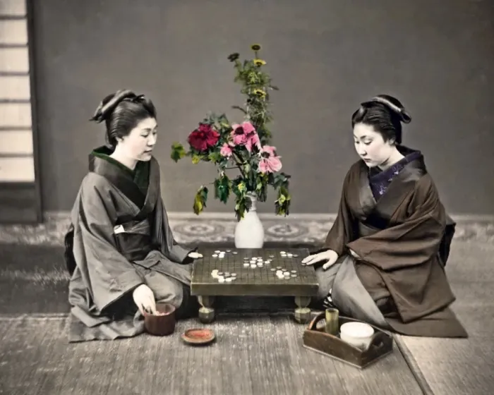 Framed Print : Two women playing board game, Japan Framed Print : Two women playing board game, Japan