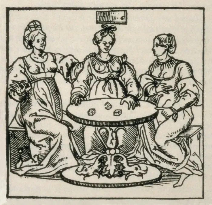 Framed Print : Women playing dice in order to know when they Framed Print : Women playing dice in order to know when they