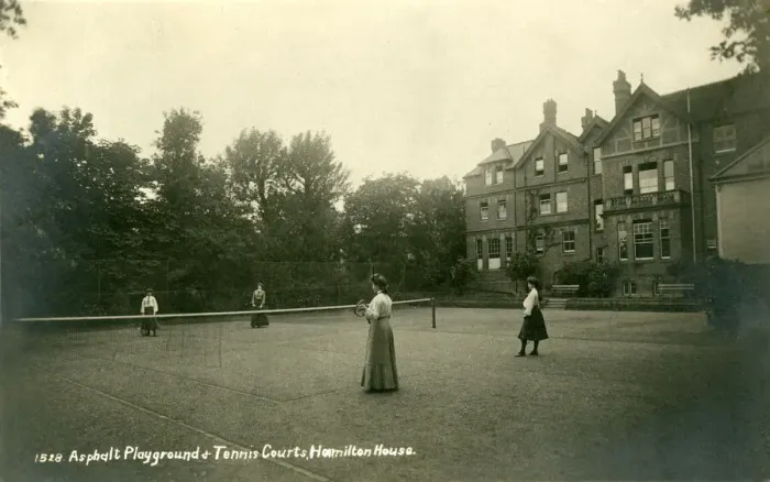 Framed Print : Four women playing tennis, Hamilton House School Framed Print : Four women playing tennis, Hamilton House School