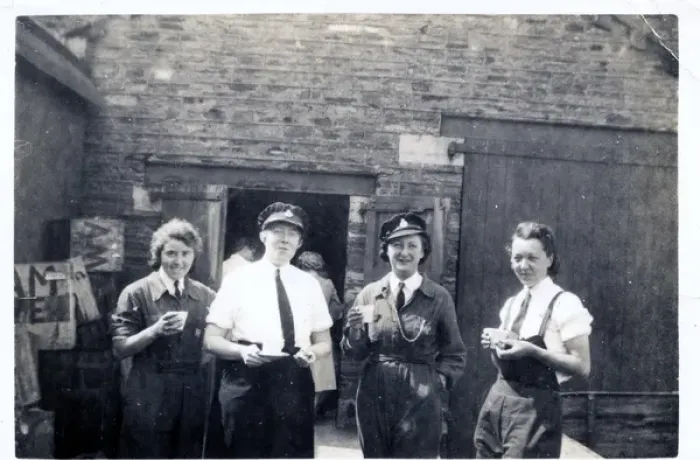 Framed Print : Four women police officers having a tea break, WW2 Framed Print : Four women police officers having a tea break, WW2