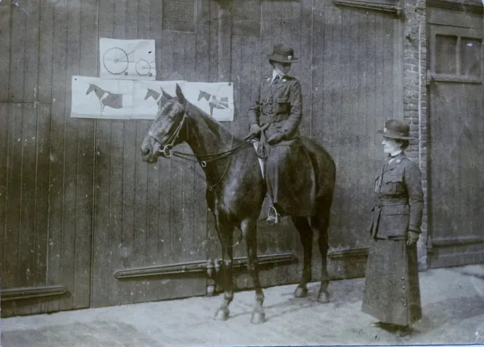 Framed Print : Women police officers, one on horseback Framed Print : Women police officers, one on horseback