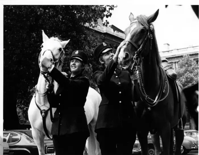 Framed Print : Two women police officers with horses, London Framed Print : Two women police officers with horses, London