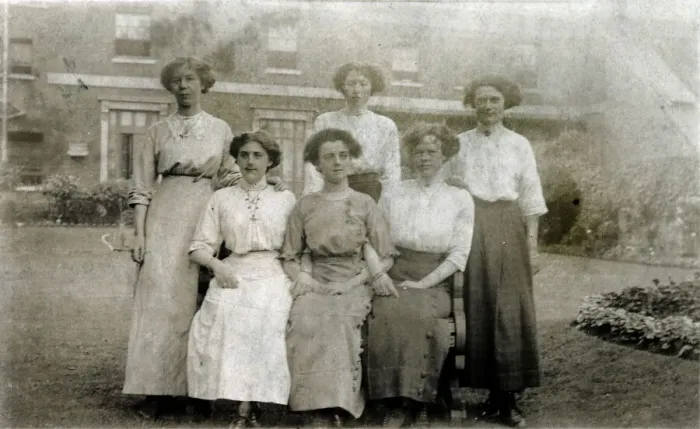 Framed Print : Five women pose for a group photograph in the garden Framed Print : Five women pose for a group photograph in the garden