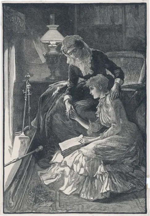 Framed Print : Two Women Read by Fire Framed Print : Two Women Read by Fire