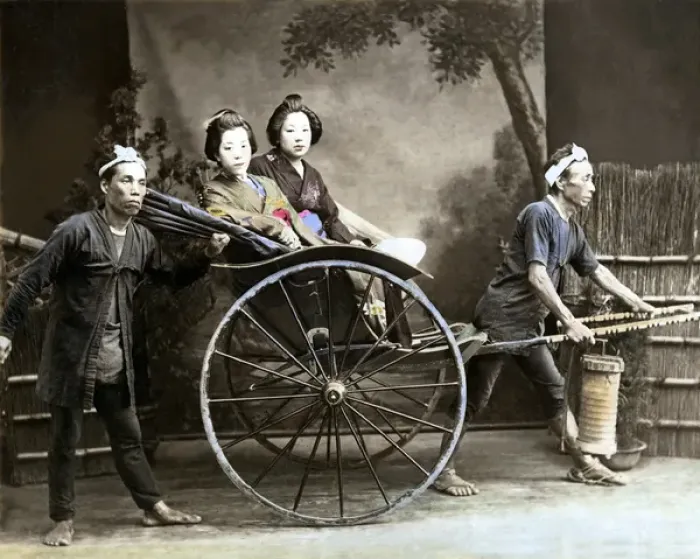 Framed Print : Two women in rickshaw, Japan Framed Print : Two women in rickshaw, Japan