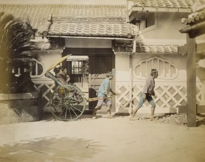 Framed Print : Two women riding in a rickshaw Framed Print : Two women riding in a rickshaw