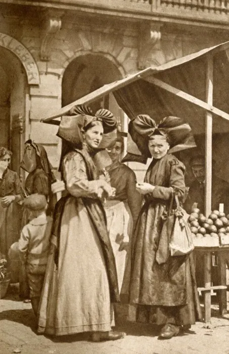 Framed Print : Women out shopping in traditional costume, Alsace, France Framed Print : Women out shopping in traditional costume, Alsace, France
