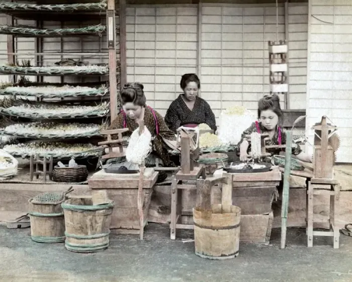 Framed Print : Women sorting silk worms, Japan Framed Print : Women sorting silk worms, Japan