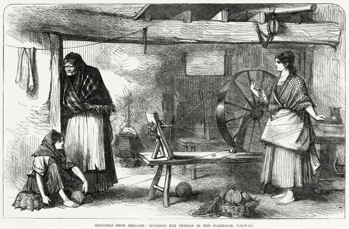 Framed Print : Women spinning net thread in the Claddagh, Galway, Ireland Framed Print : Women spinning net thread in the Claddagh, Galway, Ireland