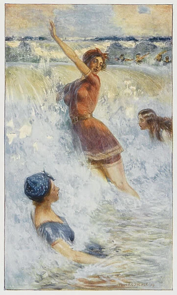 Women swimming in the surf in Australia