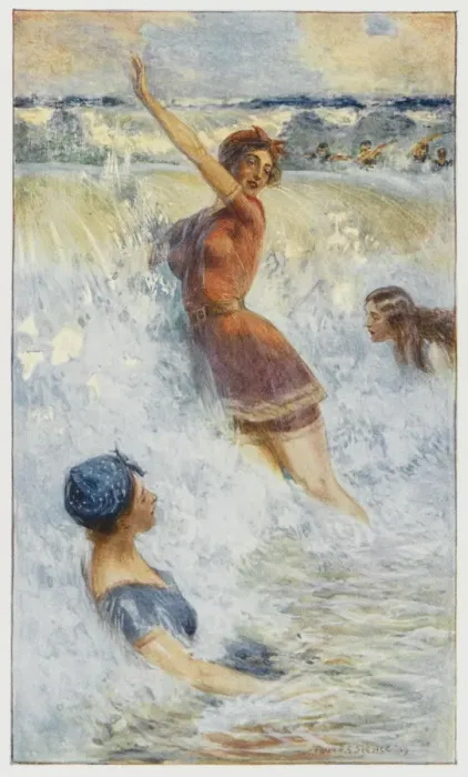 Framed Print : Women swimming in the surf in Australia Framed Print : Women swimming in the surf in Australia