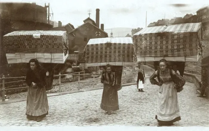 Framed Print : Women taking finished goods to market, Germany Framed Print : Women taking finished goods to market, Germany
