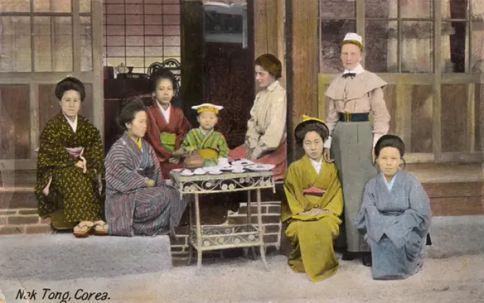 Framed Print : Women taking tea, Nak Tong Mission, Seoul, Korea Framed Print : Women taking tea, Nak Tong Mission, Seoul, Korea