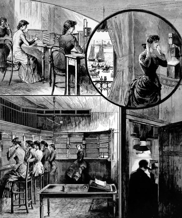 Framed Print : Women telephone operators Framed Print : Women telephone operators