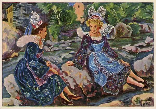 Two Women in traditional local costume - Pont-Aven, Brittany