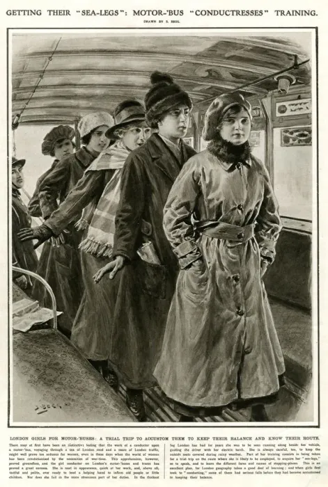Framed Print : Women training to become motor-bus conductresses 1917 Framed Print : Women training to become motor-bus conductresses 1917