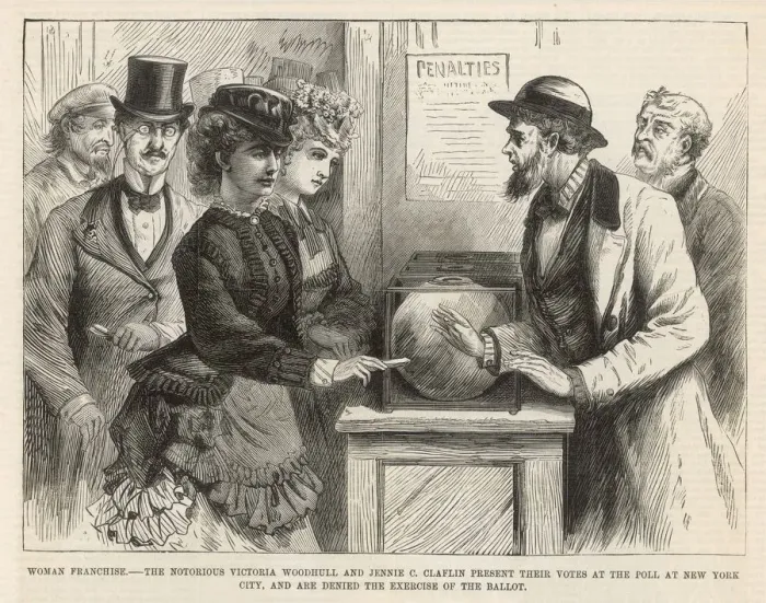 Framed Print : Women trying to vote at New York polling station, 1871 Framed Print : Women trying to vote at New York polling station, 1871