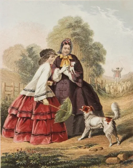 Framed Print : Women and unwelcome dog Framed Print : Women and unwelcome dog