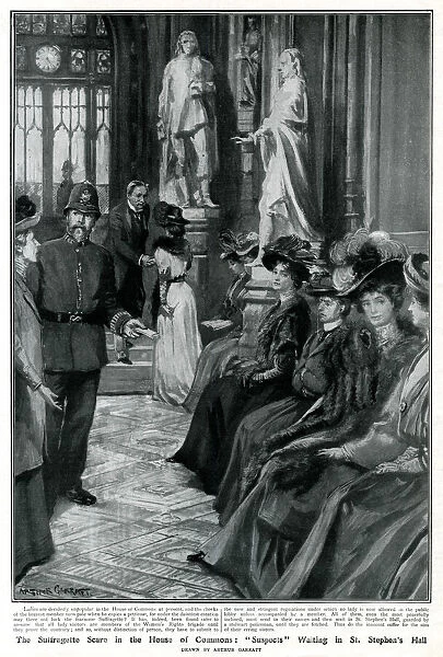 Women waiting to in St Stephen's Hall, Feb 1908