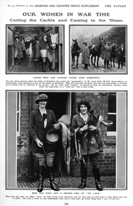 Framed Print : Our Women in War Time - ladies looking after army remounts Framed Print : Our Women in War Time - ladies looking after army remounts