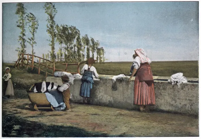 Framed Print : Women washing at the fountain in the Roman campagna. Date: 1890s Framed Print : Women washing at the fountain in the Roman campagna. Date: 1890s