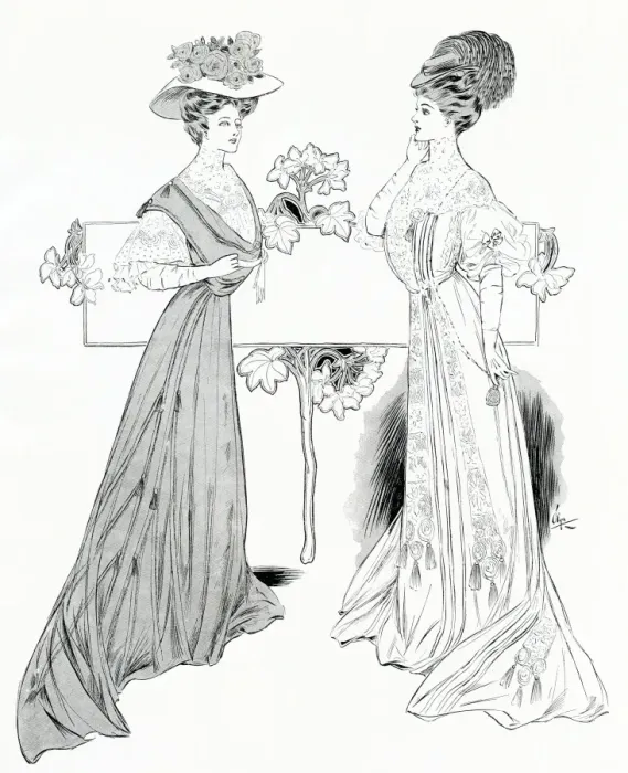 Framed Print : Women wearing Edwardian dresses 1907 Framed Print : Women wearing Edwardian dresses 1907