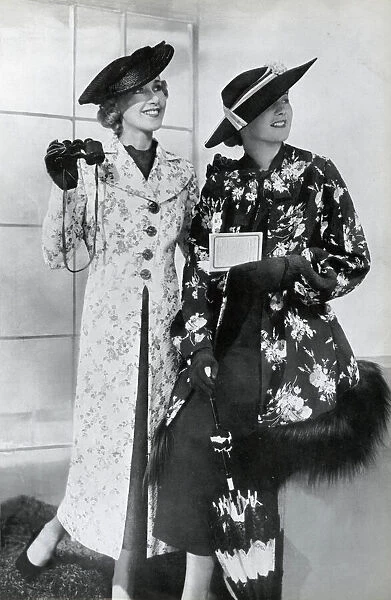 Women wearing floral design coats 1937