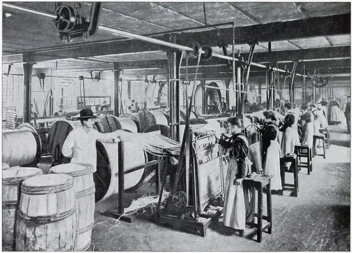 Framed Print : Women workers at a matchmaking factory, filling frames with wax strands. Date: 1902 Framed Print : Women workers at a matchmaking factory, filling frames with wax strands. Date: 1902