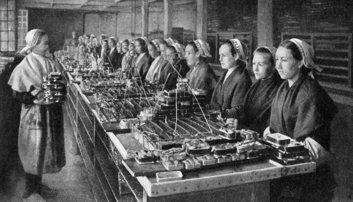Framed Print : Women working in a cannery, Brittany, Northern France Framed Print : Women working in a cannery, Brittany, Northern France
