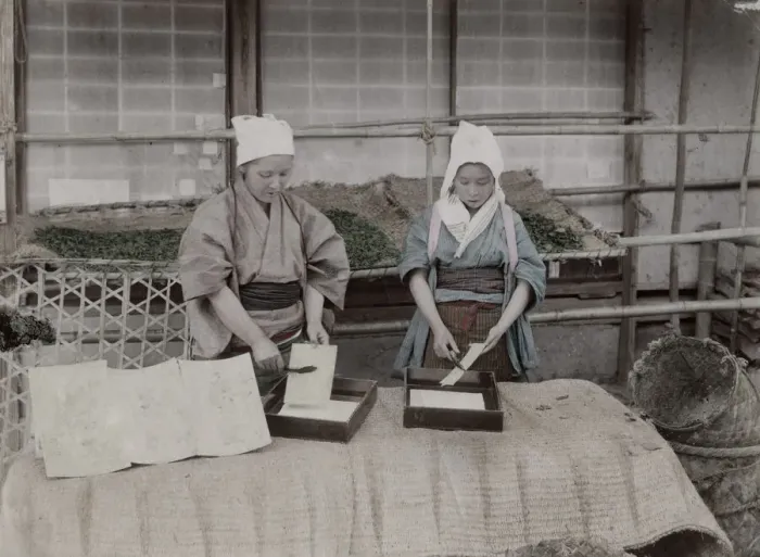 Framed Print : Women working with silk worms, Japan Framed Print : Women working with silk worms, Japan