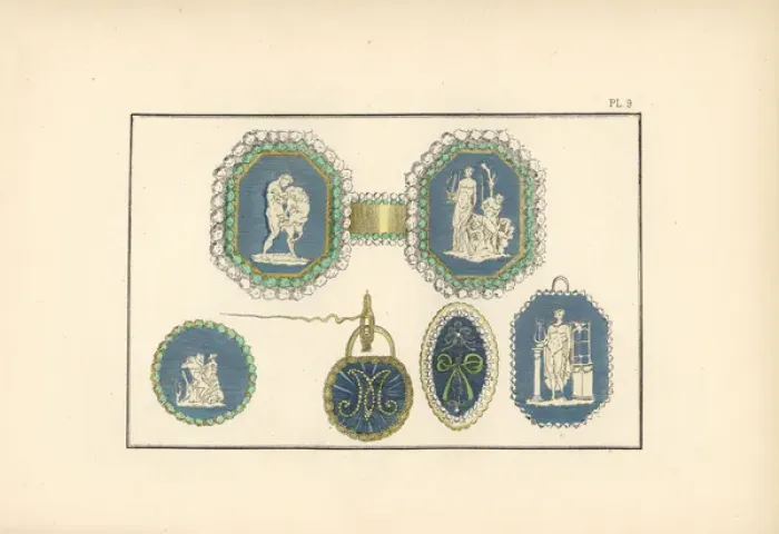 Framed Print : Womens belt badges with classical scenes Framed Print : Womens belt badges with classical scenes