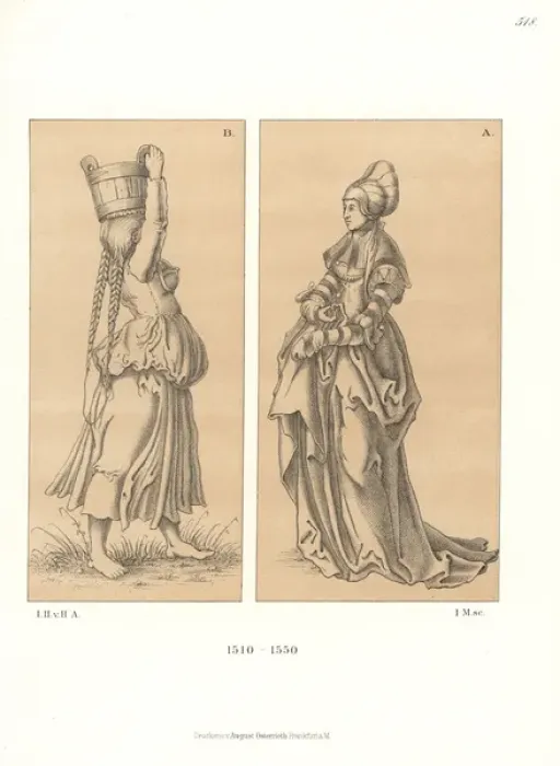 Framed Print : Womens costumes of the first half of the 16th century Framed Print : Womens costumes of the first half of the 16th century