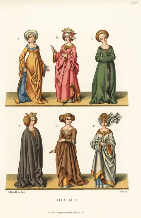 Framed Print : Womens costumes of the mid 15th century Framed Print : Womens costumes of the mid 15th century