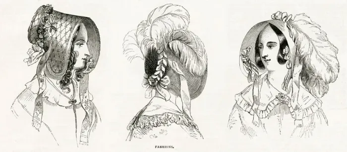 Framed Print : Womens fashionable bonnets 1844 Framed Print : Womens fashionable bonnets 1844