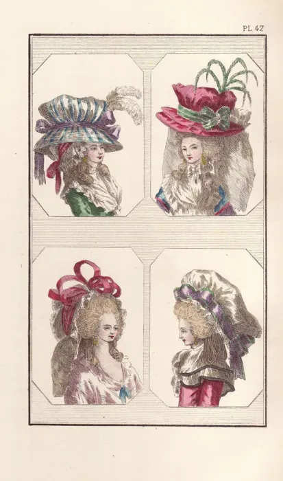 Framed Print : Womens hats and bonnets of 1787 Framed Print : Womens hats and bonnets of 1787