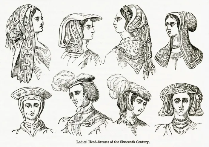 Framed Print : Womens headdressses of the 16th century Framed Print : Womens headdressses of the 16th century