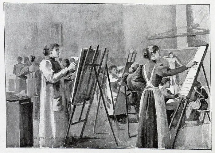 Framed Print : Women's Life-school, illustration of women artists in studio Framed Print : Women's Life-school, illustration of women artists in studio