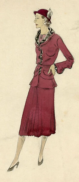 Womens raspberry suit 1930s