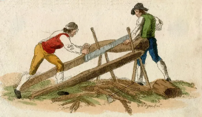 Framed Print : WOODCUTTERS SAW A LOG Framed Print : WOODCUTTERS SAW A LOG
