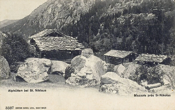 Wooden Alpine huts near to St. Niklaus, Switzerland
