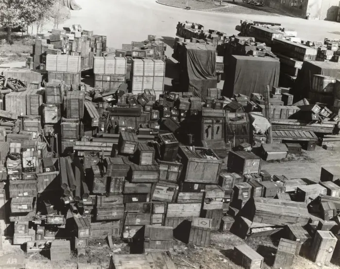 Framed Print : Wooden Crates Stored Outisde at the Headquarters of the ? Framed Print : Wooden Crates Stored Outisde at the Headquarters of the ?